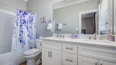019 W Private Bathroom Double Vanity and Batht tub Purple Waves